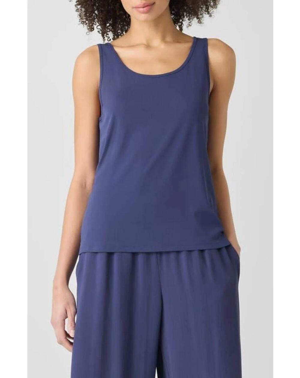 Eileen Fisher Tank Top Womens XL Blue Stretch Jersey Minimalist Layer Scoopneck